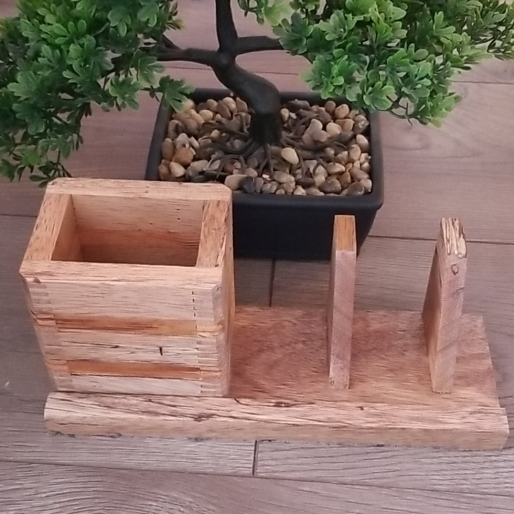 Wooden handmade pencil holder and cellphone holder